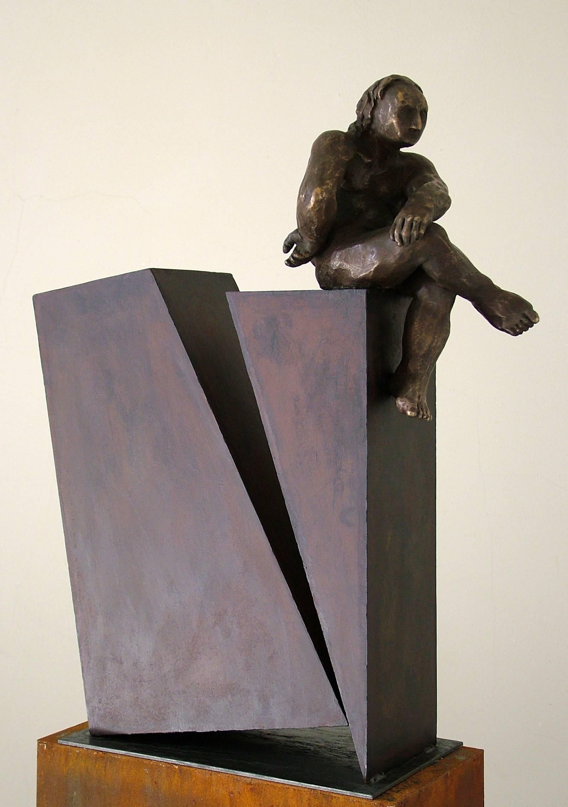 Amancio Gonzalez Morera Figurative Sculpture - Amancio.41 Man Deconstruccion II original bronze iron sculpture