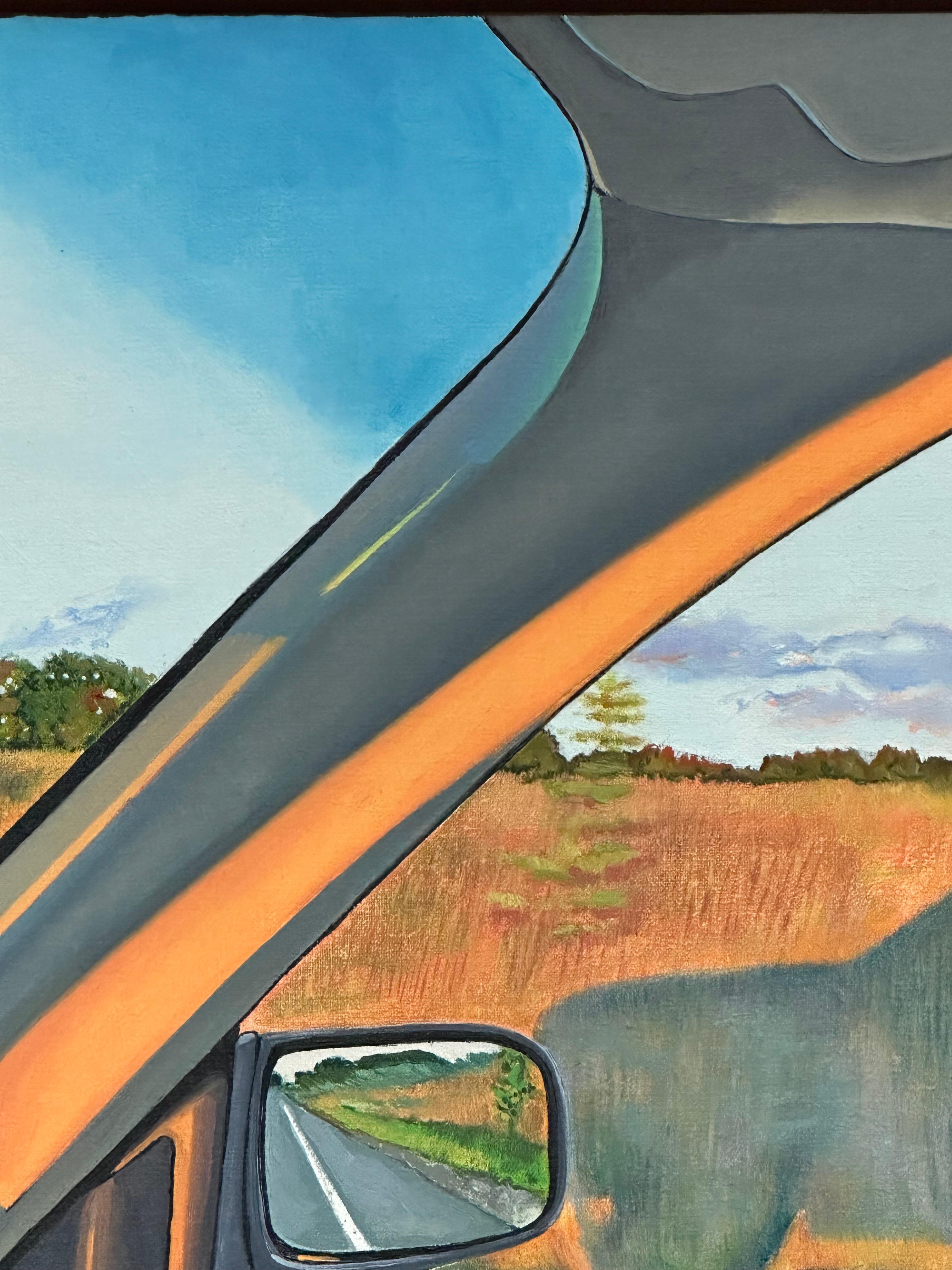 Car Shadow - Contemporary Field Landscape Through Window Blue Sky Clouds, 2024 1