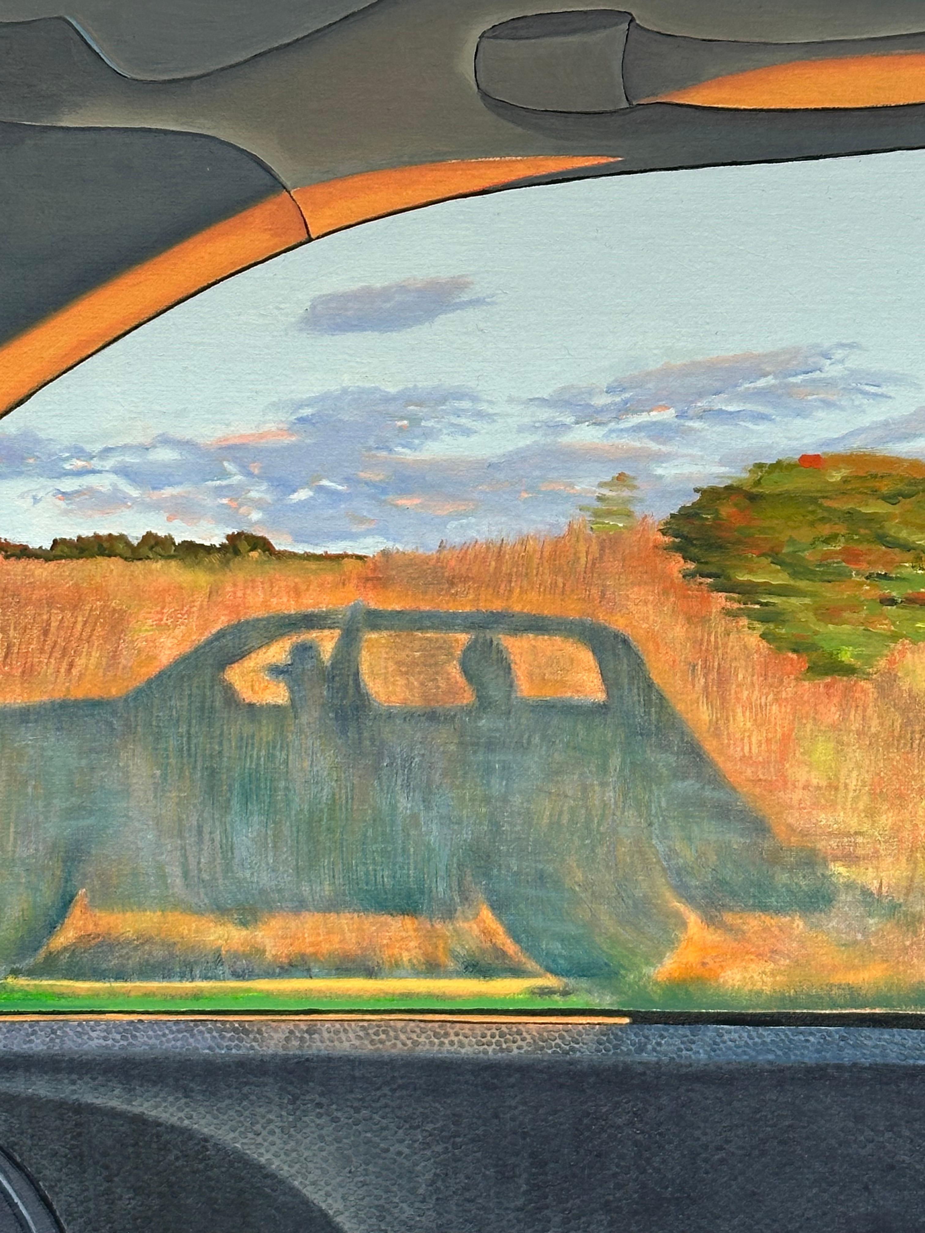 Car Shadow - Contemporary Field Landscape Through Window Blue Sky Clouds, 2024 3