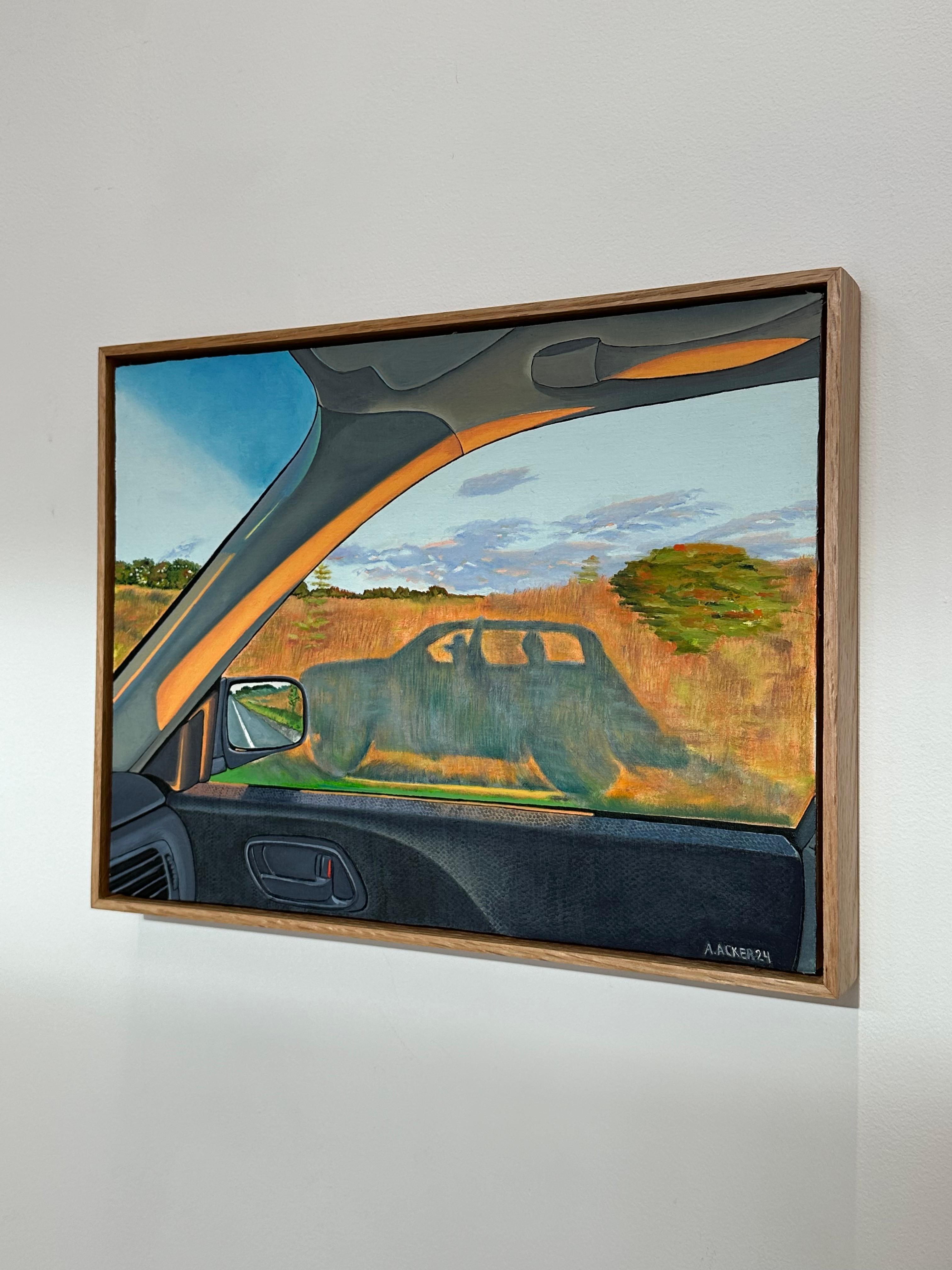 Car Shadow - Contemporary Field Landscape Through Window Blue Sky Clouds, 2024 5