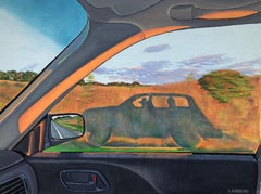Car Shadow - Contemporary Field Landscape Through Window Blue Sky Clouds, 2024