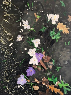 Crocus Spoke - Botanical Purple White Flowers Green Plants Garden Spring, 2023
