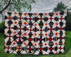 Amanda Acker - Frances Swan - Backyard Garden Painting Quilt Pattern Trees Green Grass, 2023 Frances Swan - Backyard Garden Painting Quilt Pattern Trees Green Grass, 2023