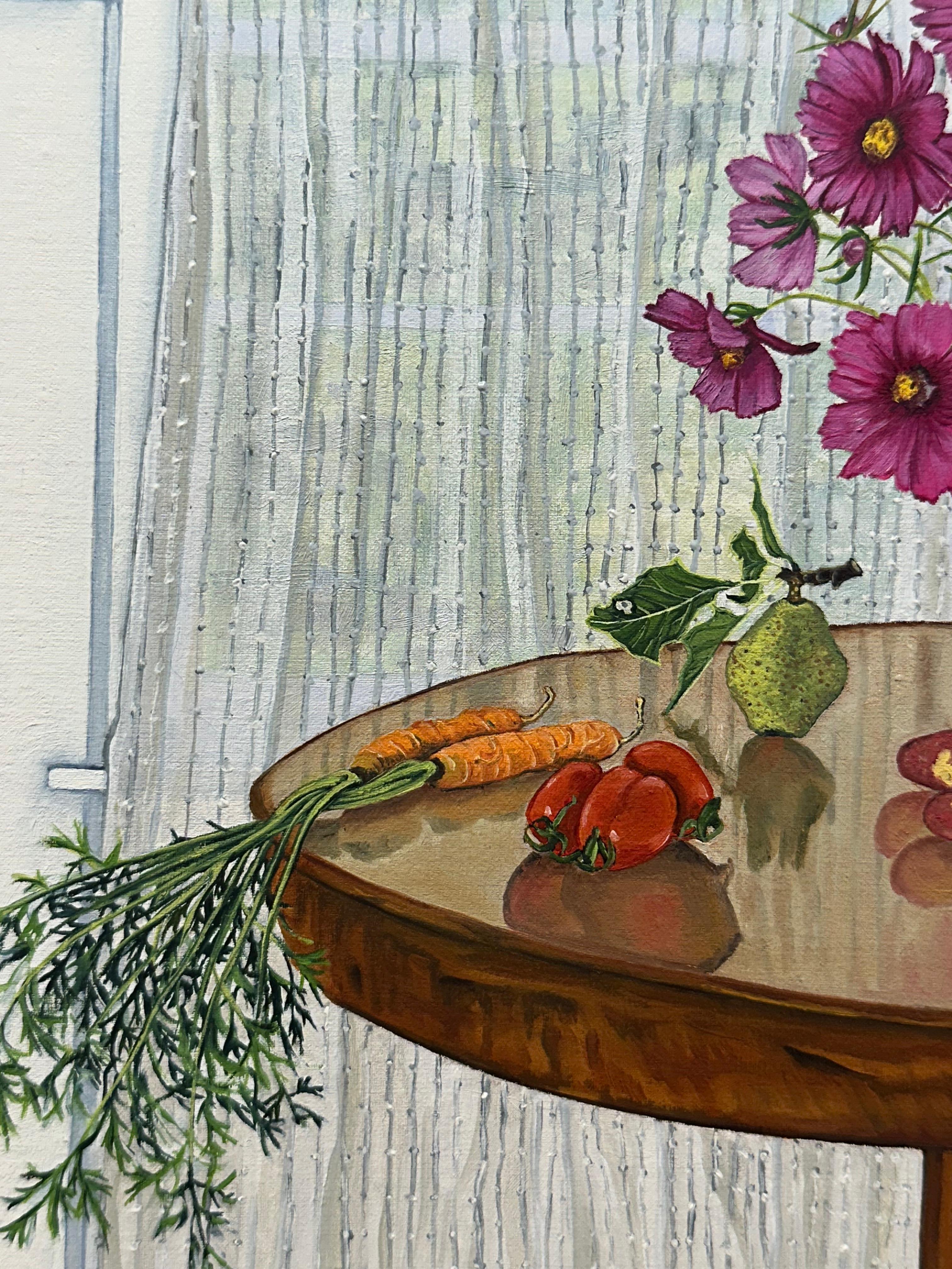 Proud Vegetables - Table Still Life White Flowers Lettuce Carrots Pear, 2024 en venta 1