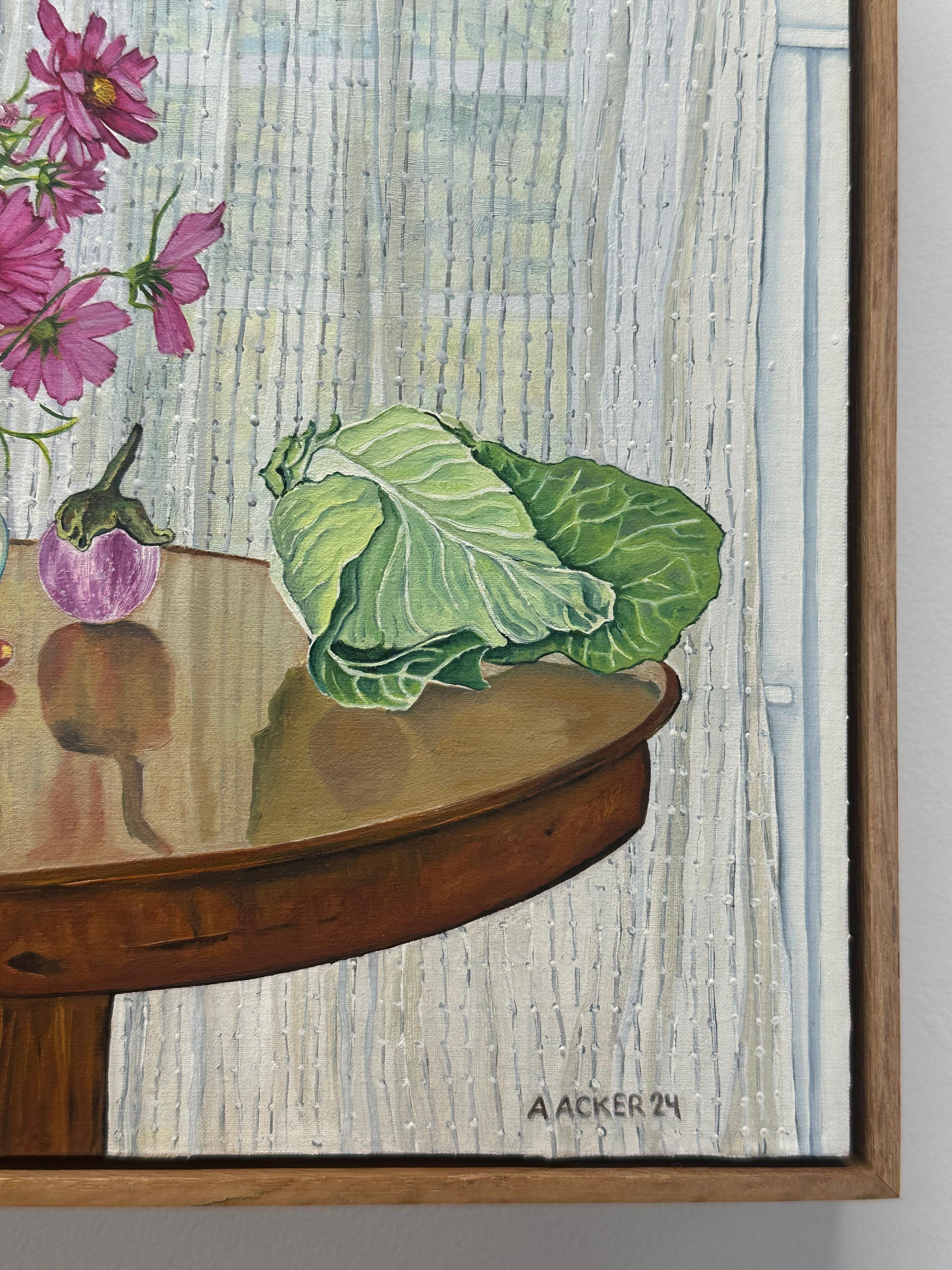 Proud Vegetables - Table Still Life White Flowers Lettuce Carrots Pear, 2024 en venta 3