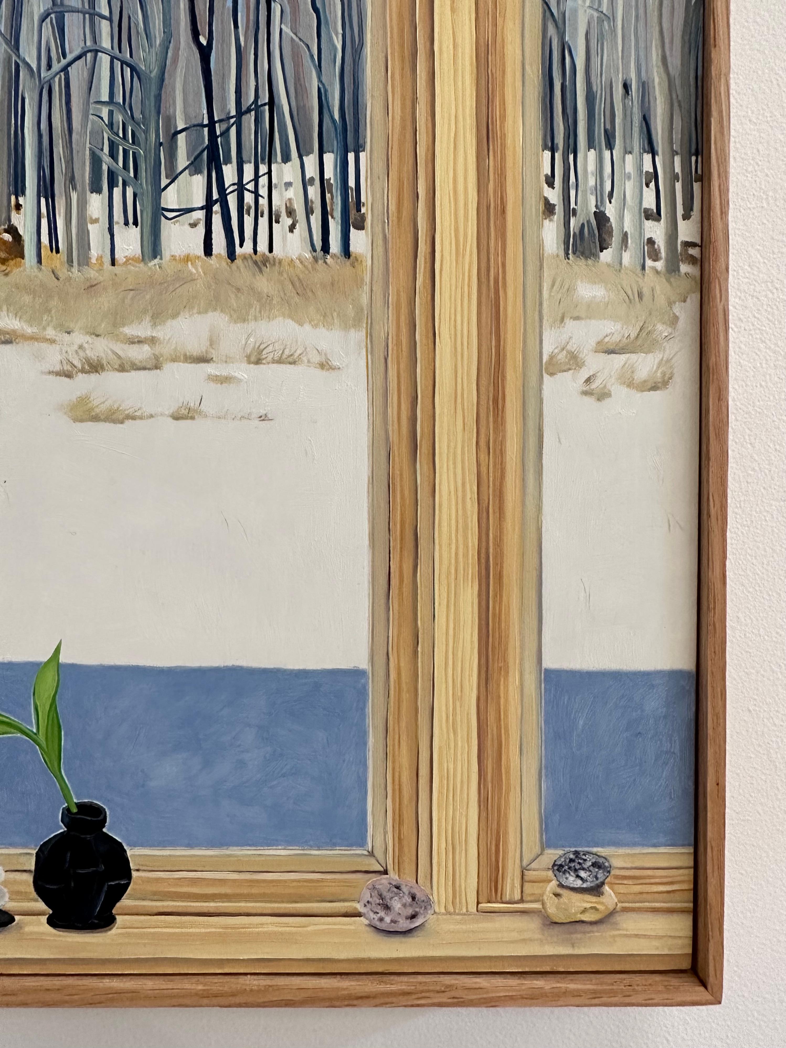 Tulips Talking - Winter Still Life White Flowers Window Sky Trees Snow, 2023 For Sale 6