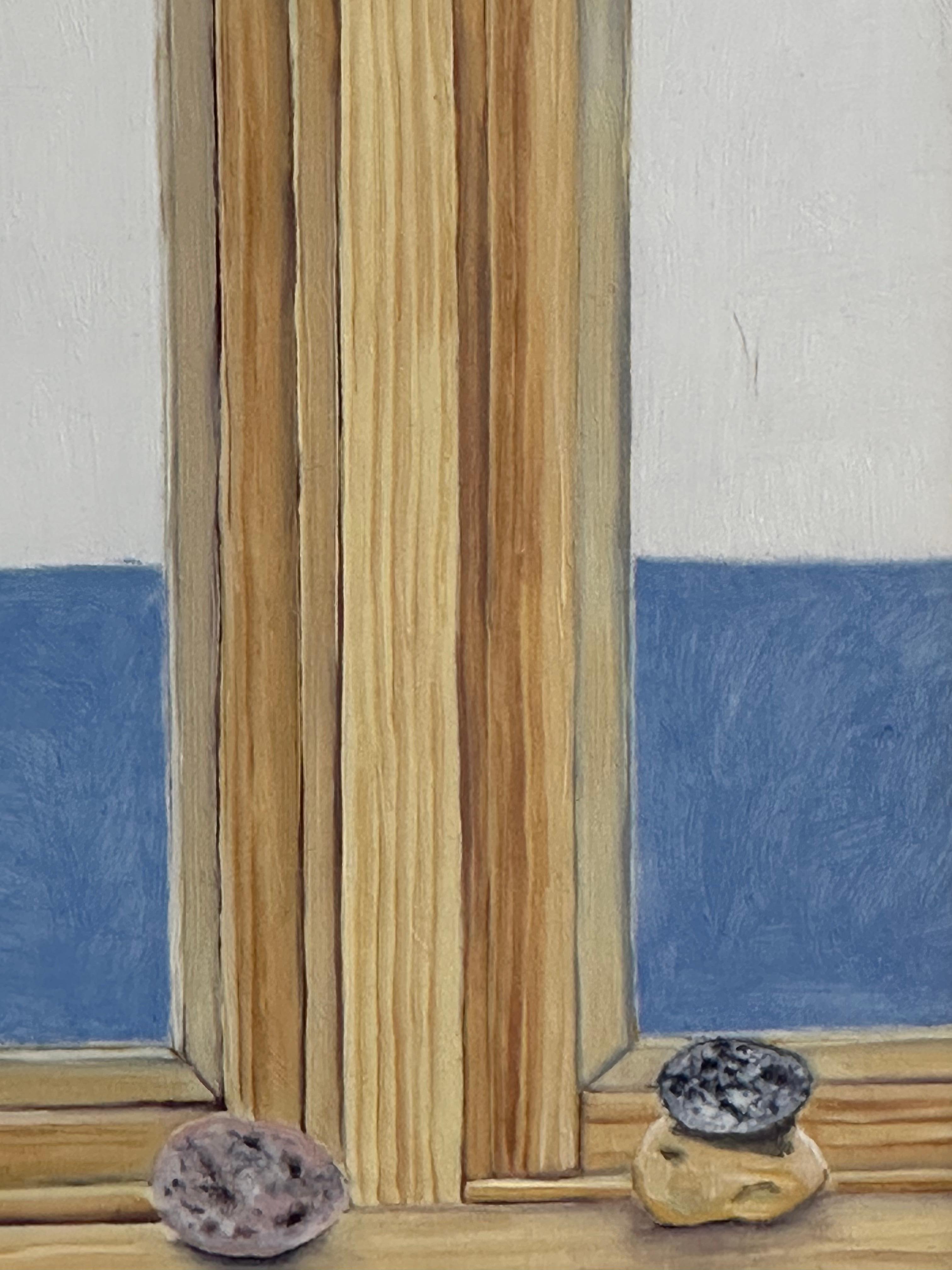 Tulips Talking - Winter Still Life White Flowers Window Sky Trees Snow, 2023 For Sale 1