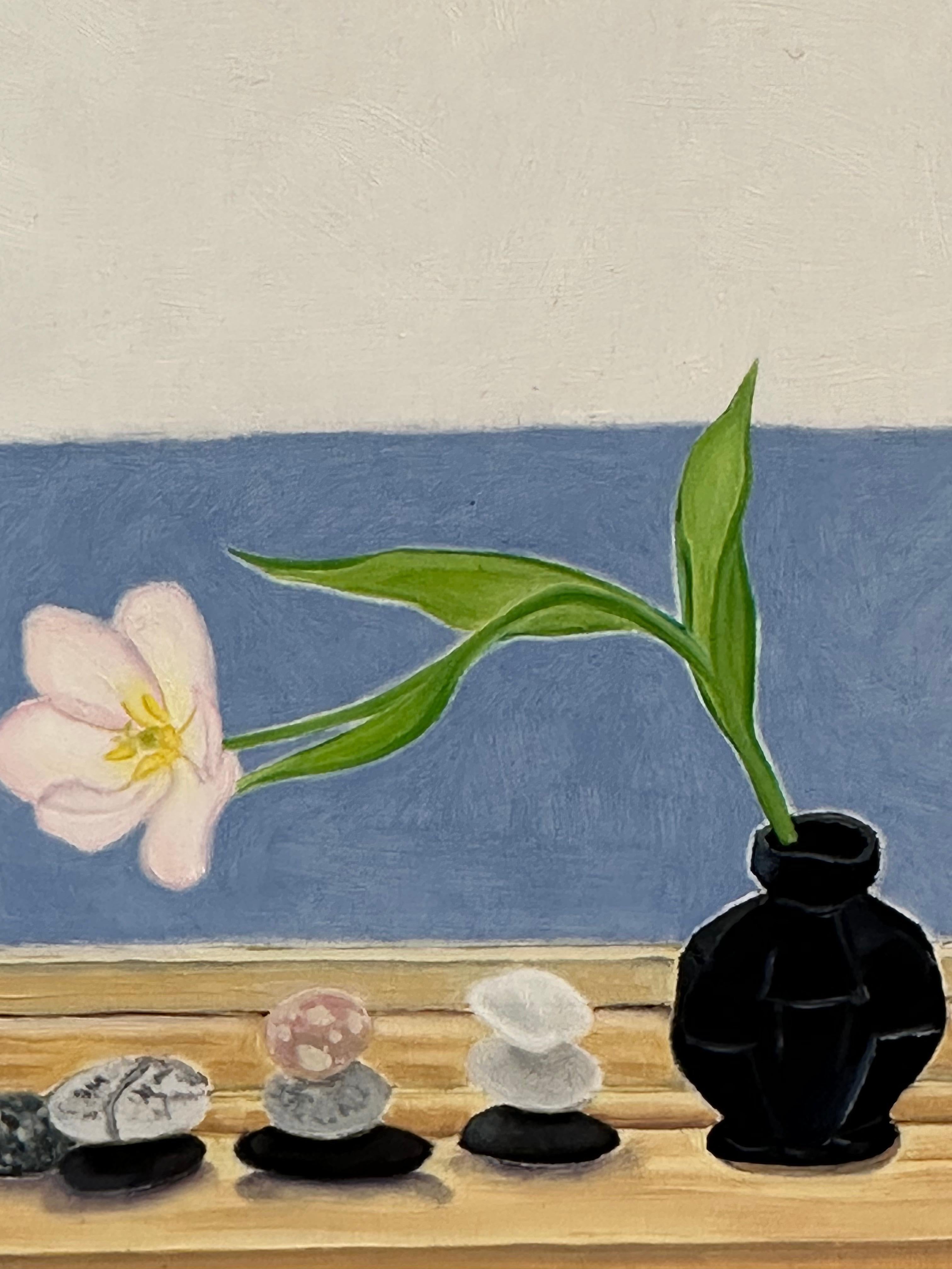 Tulips Talking - Winter Still Life White Flowers Window Sky Trees Snow, 2023 For Sale 4