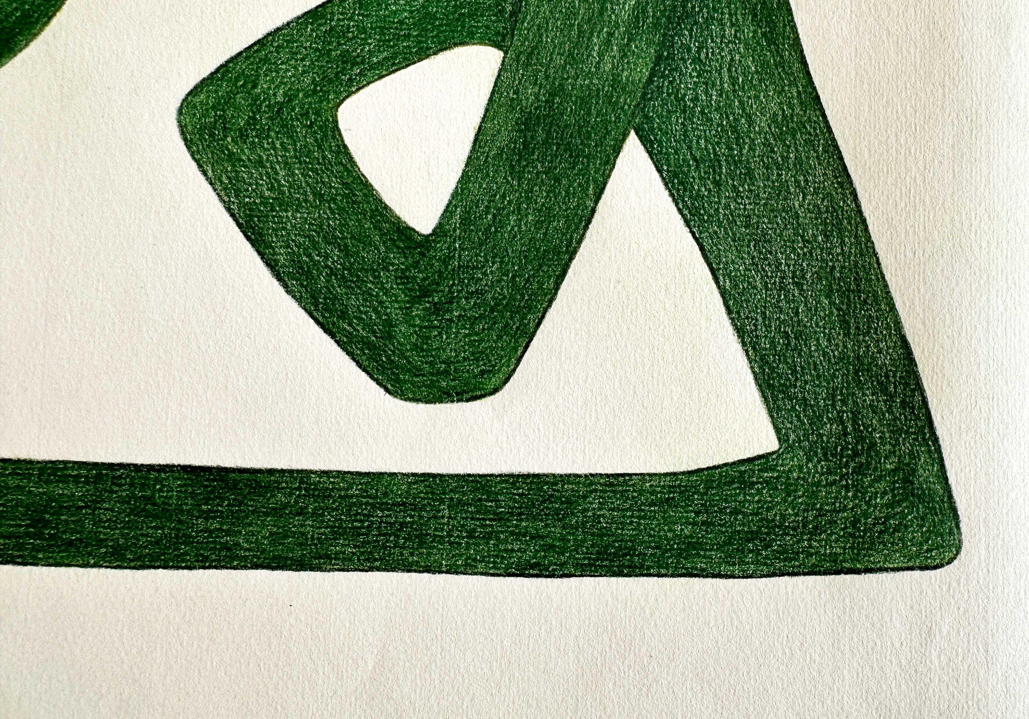 Abstracto Dibujo sobre papel Lápiz de color Verde línea garabato mundo natural orgánico en venta 2