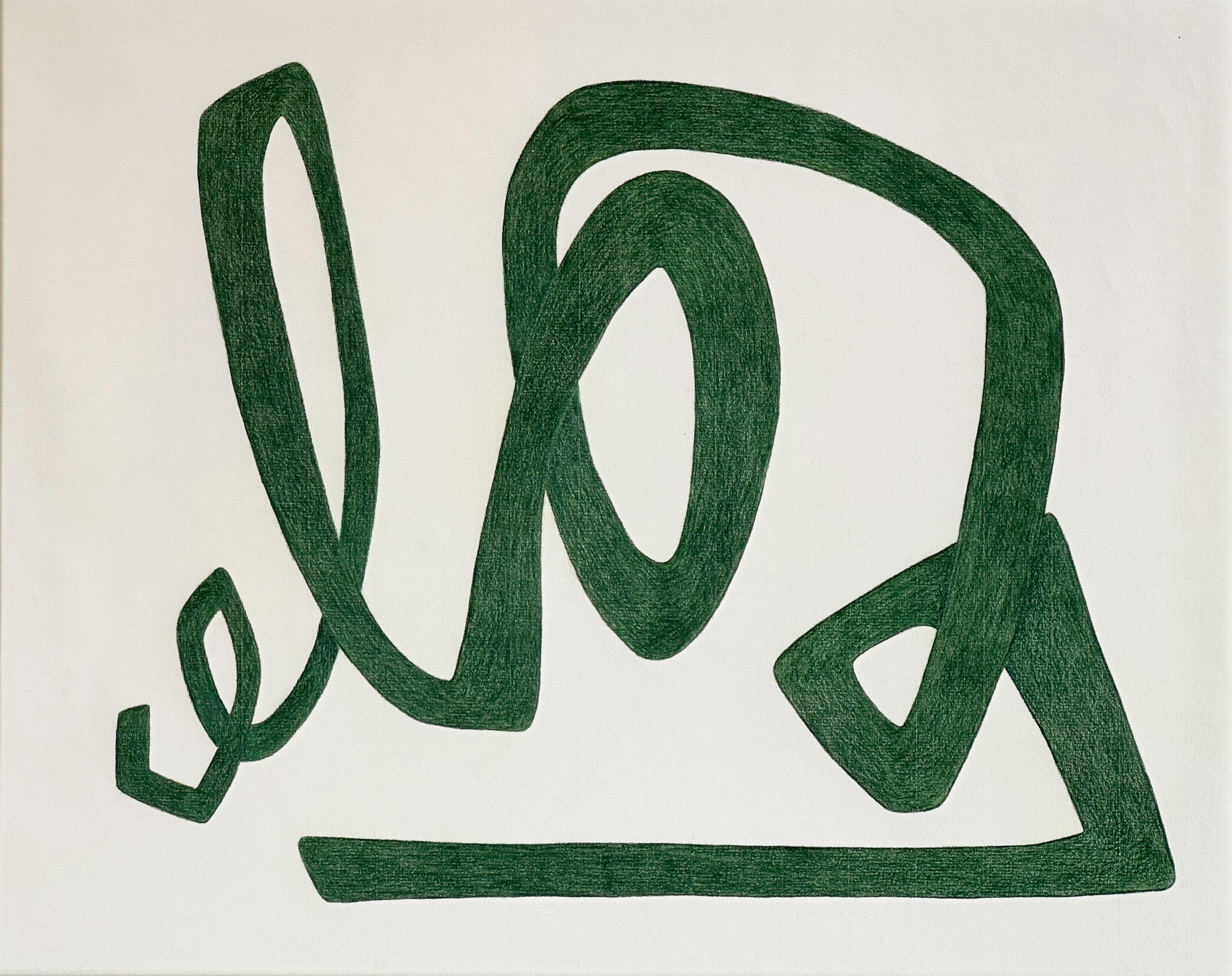 Amanda Andersen Abstract Drawing – Abstrakte Zeichnung auf Papier Farbstift „Greens I“ Linienquiggle tangle organisch