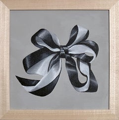 Used Acrylic Painting "Ecarte Ribbon" minimal black 
white Striped Ribbons delicate