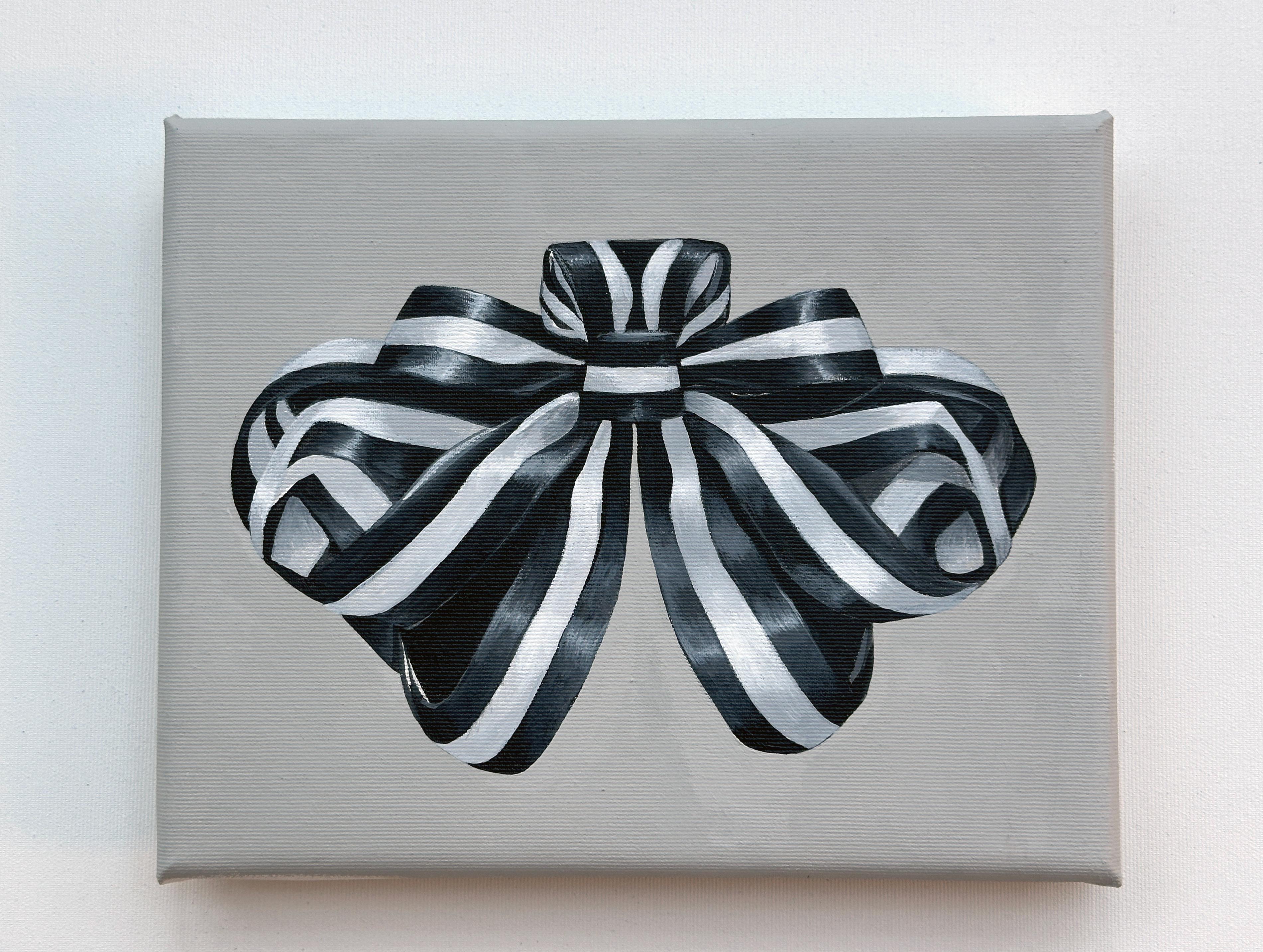 Acrylgemälde „Grand Ribbon“ mit Rahmen minimale schwarz-weiß gestreifte Streifen, Geschenk im Angebot 6
