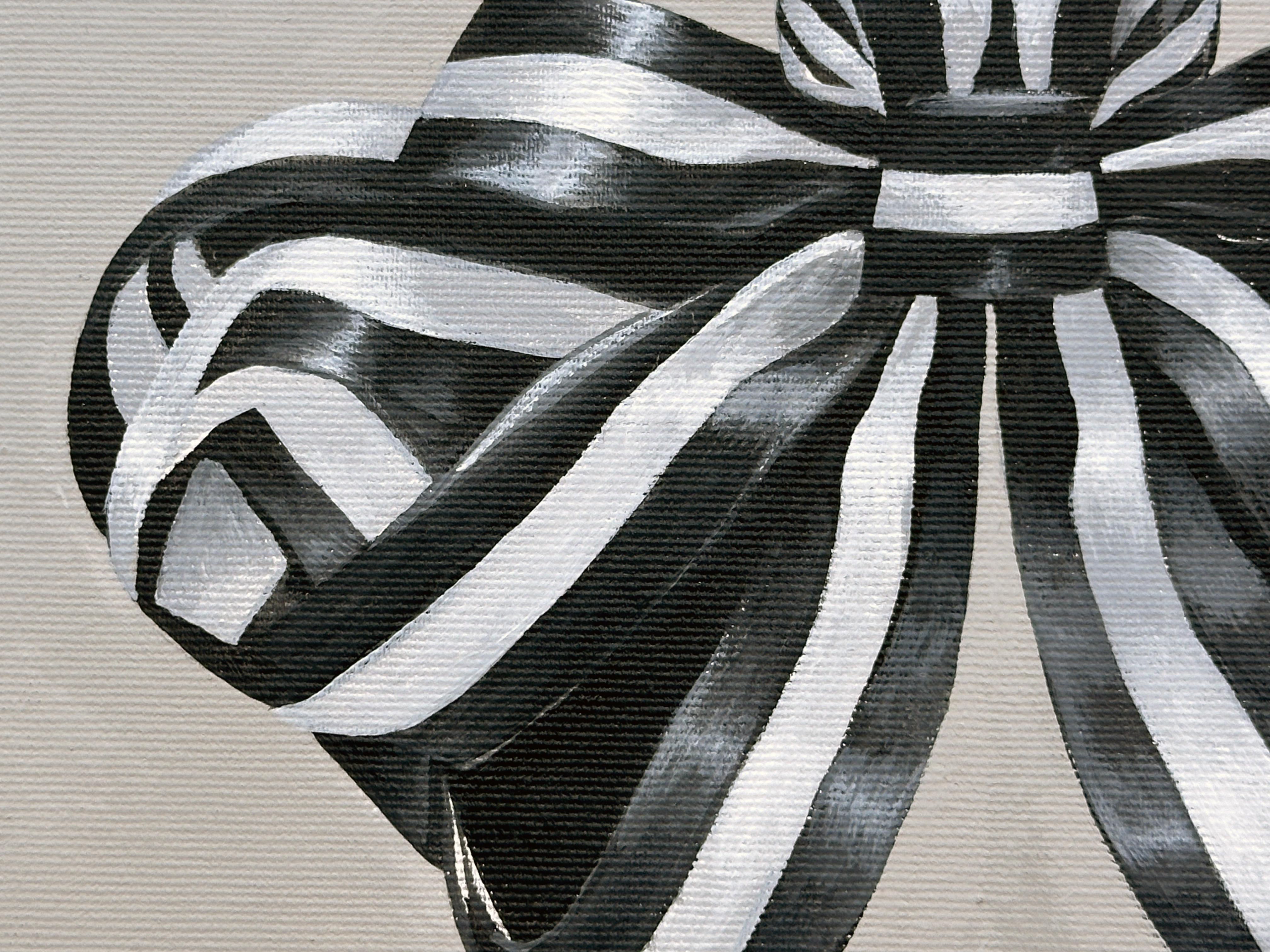 Acrylgemälde „Grand Ribbon“ mit Rahmen minimale schwarz-weiß gestreifte Streifen, Geschenk im Angebot 1