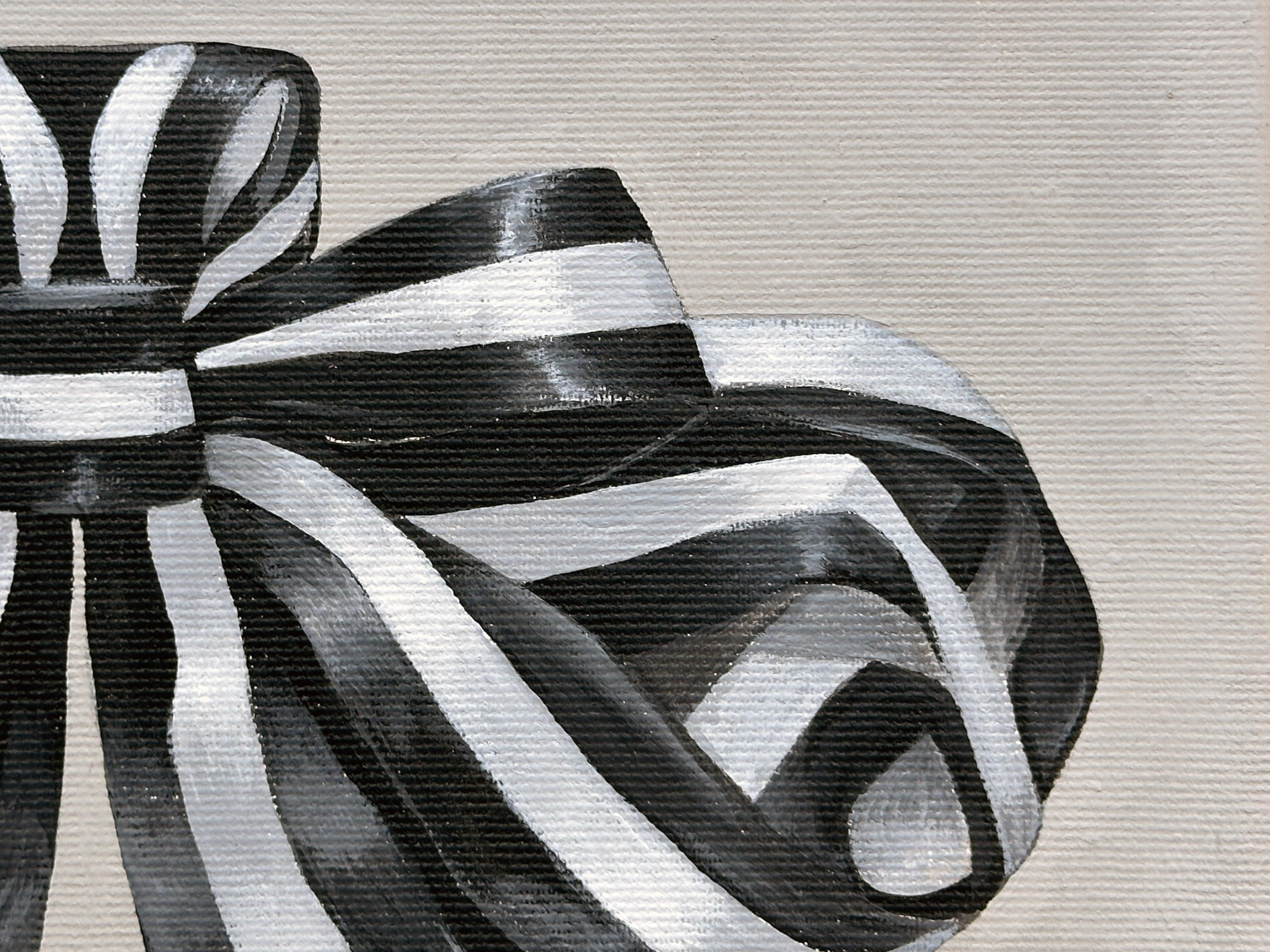 Acrylgemälde „Grand Ribbon“ mit Rahmen minimale schwarz-weiß gestreifte Streifen, Geschenk im Angebot 2