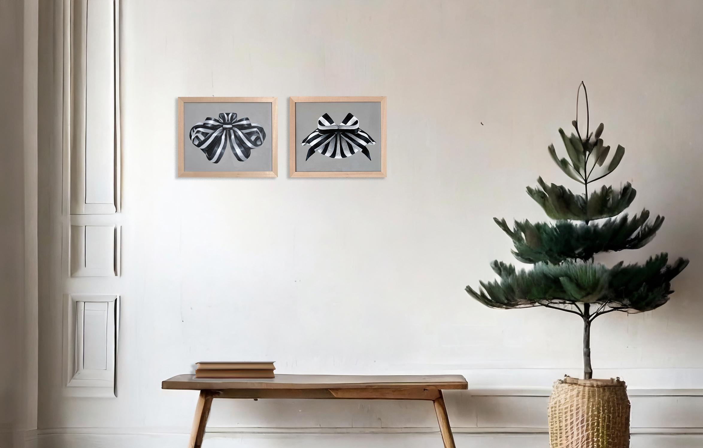 Acrylgemälde „Grand Ribbon“ mit Rahmen minimale schwarz-weiß gestreifte Streifen, Geschenk im Angebot 3