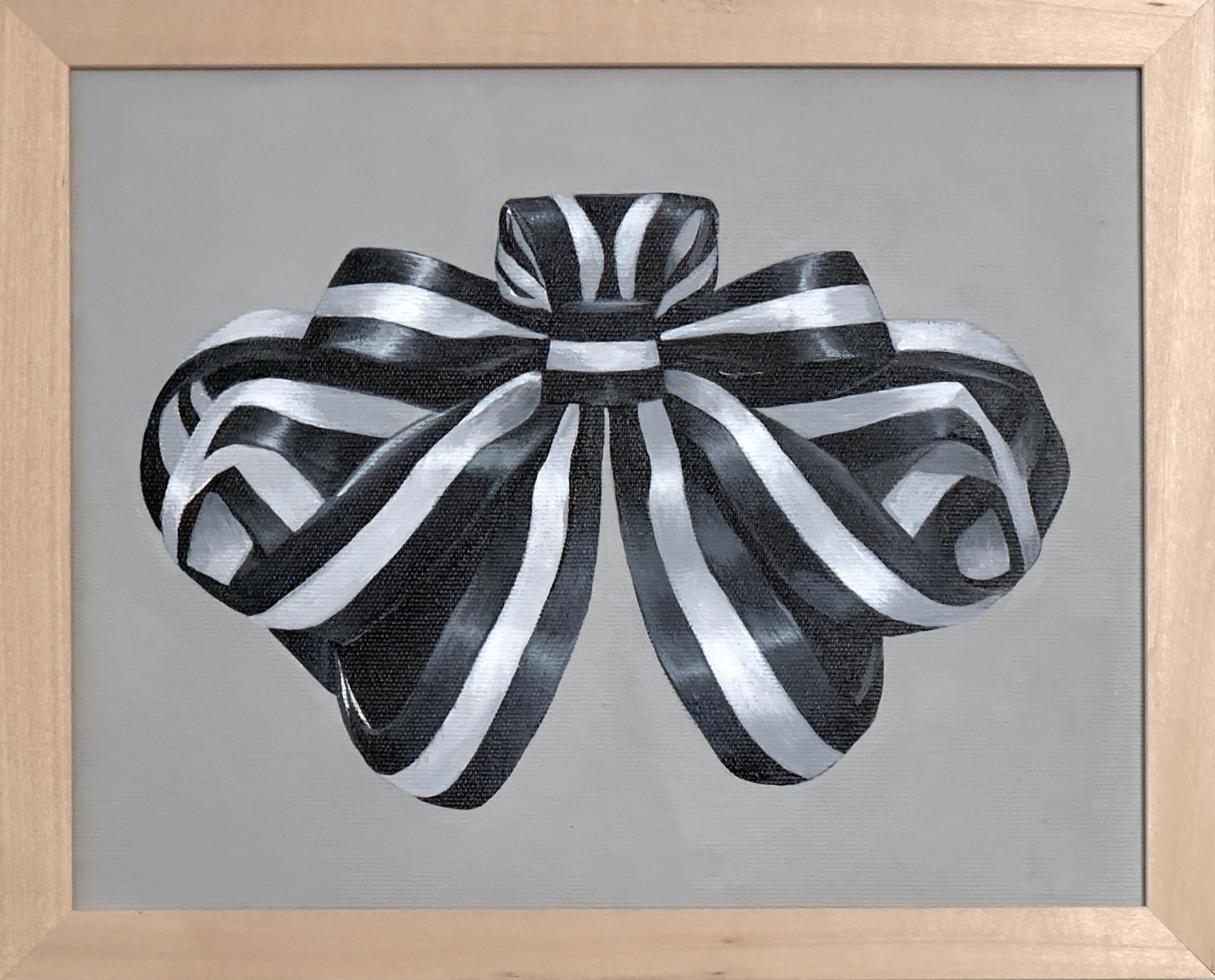 Amanda Andersen Abstract Painting – Acrylgemälde „Grand Ribbon“ mit Rahmen minimale schwarz-weiß gestreifte Streifen, Geschenk