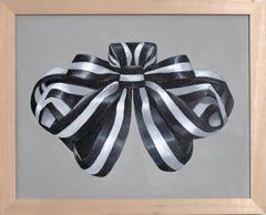 Acrylgemälde „Grand Ribbon“ mit Rahmen minimale schwarz-weiß gestreifte Streifen, Geschenk