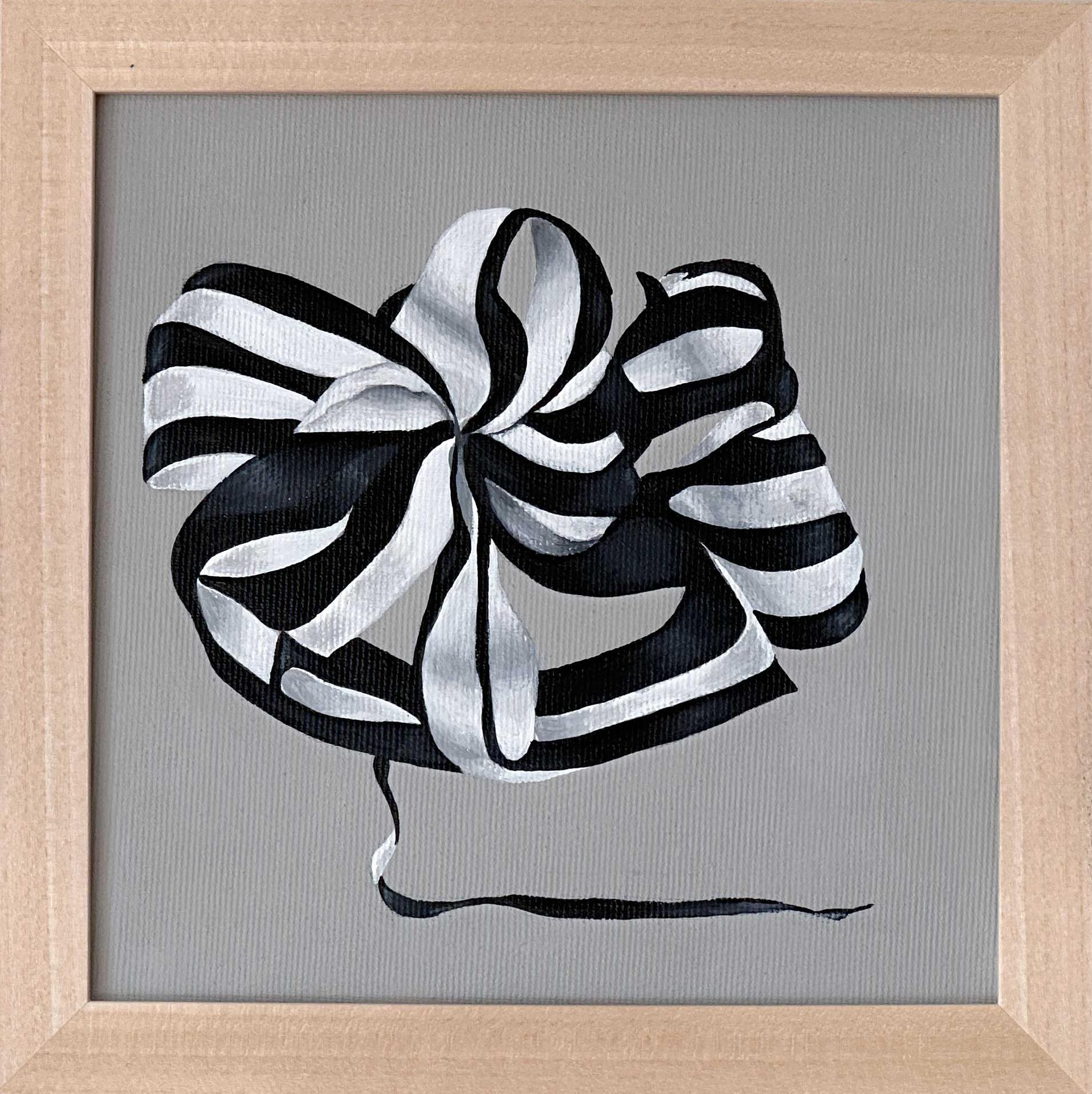 Amanda Andersen Abstract Painting - Acrylic Painting  "Spirit Past"  w/ frame minimal black & white Striped Ribbons
