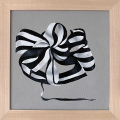 Acrylic Painting  "Spirit Past"  w/ frame minimal black & white Striped Ribbons