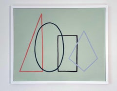 4 Seafoam Outlines, Minimal Geometric, Abstract acrylic on paper sage green mint