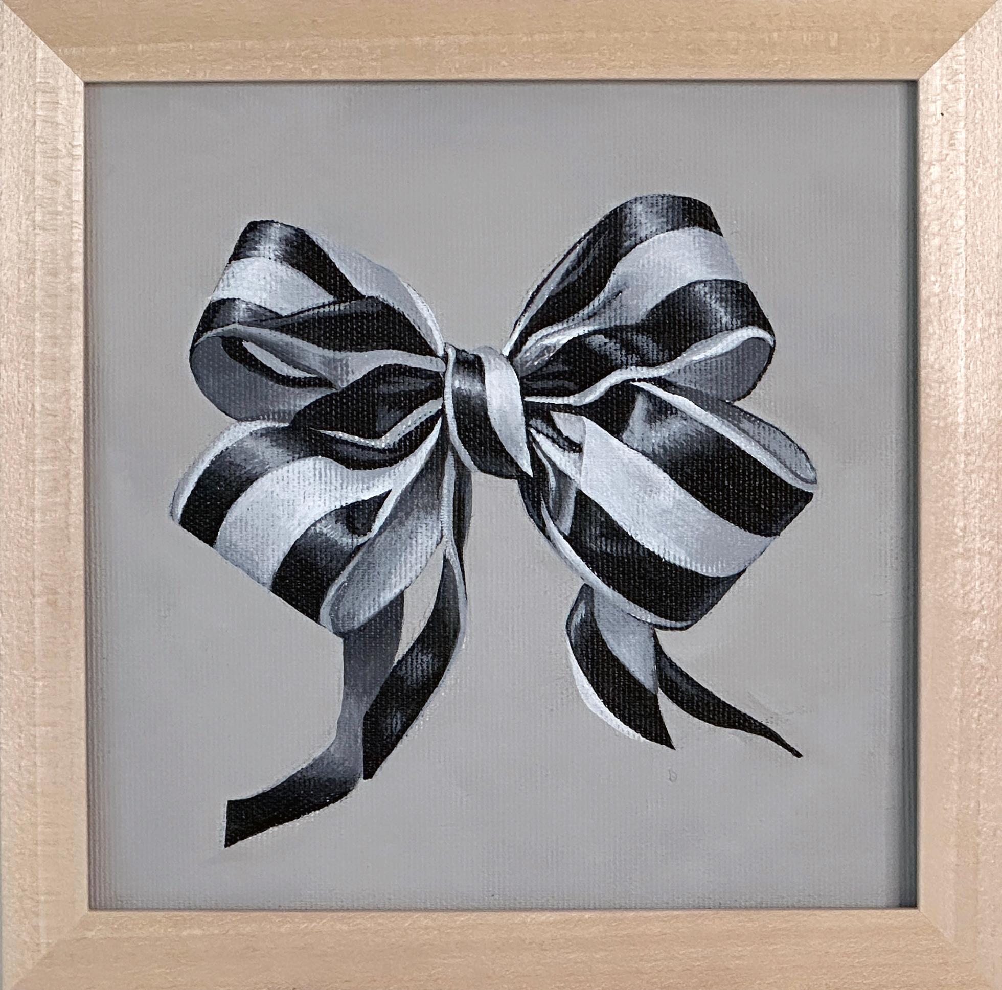 Amanda Andersen Abstract Painting - "Playful Ribbon" Acrylic Painting with frame minimal black & white Stripes