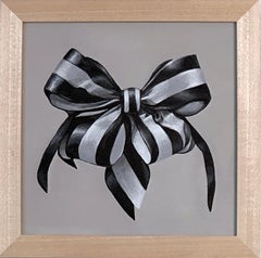 Used Acrylic Painting "Silk Ribbon" with frame minimal black 
white Striped Ribbons