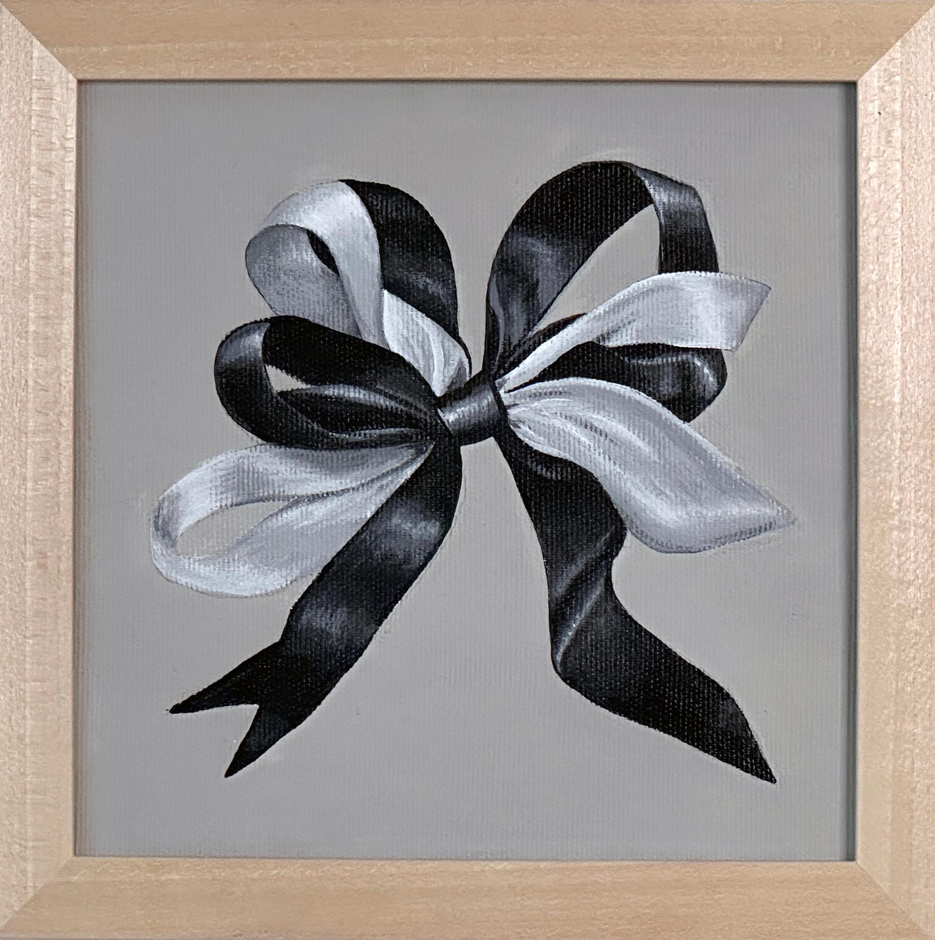 Amanda Andersen Abstract Painting - Acrylic Painting "Simple Ribbon" with frame minimal black & white Stripes gift