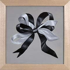 Acrylgemälde „Simple Ribbon“ mit Rahmen minimale schwarz-weiß gestreifte Streifen, Geschenk