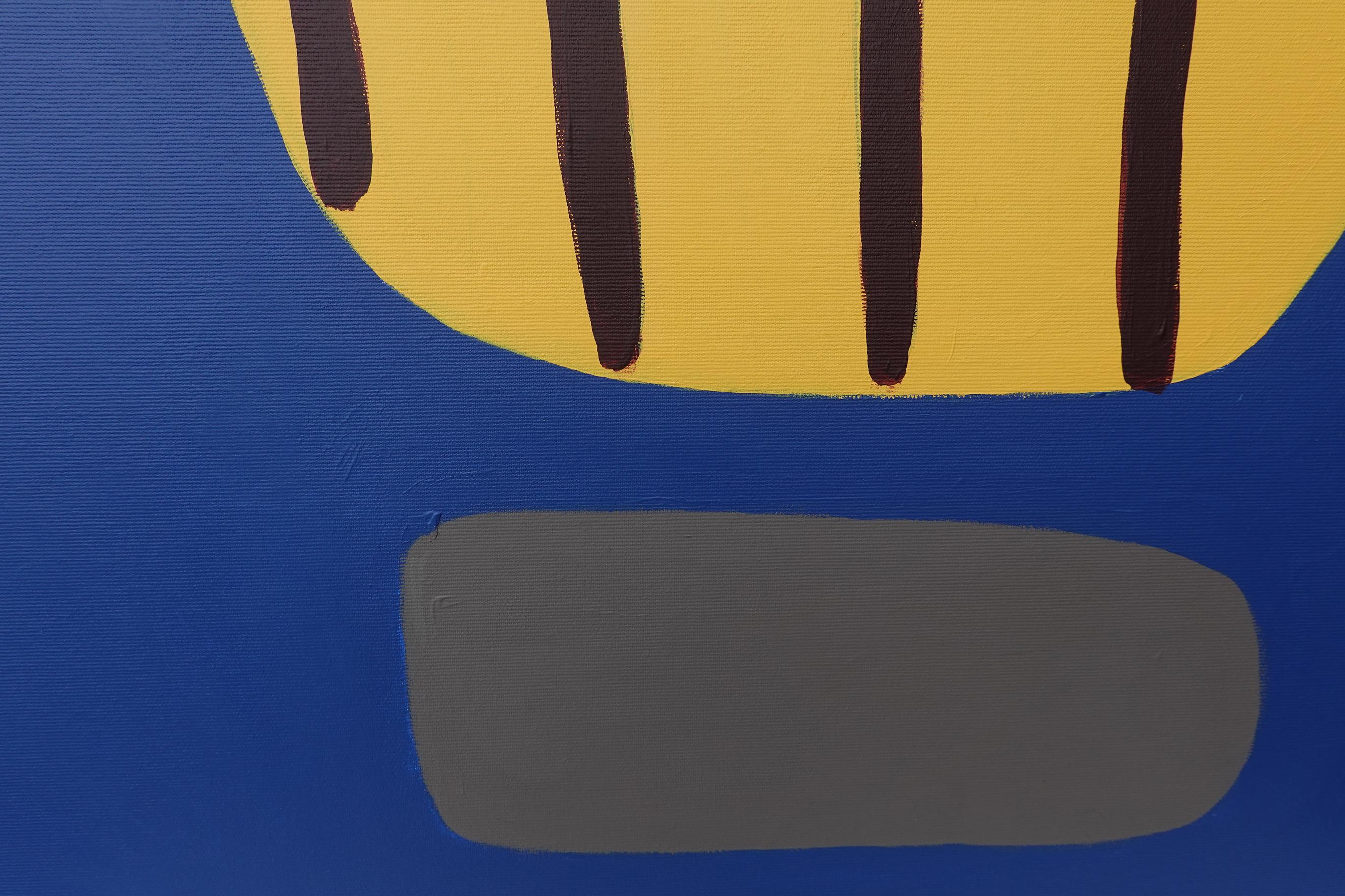 Abstraktes Acrylgemälde „Beaming I“ auf Leinwand Dunkelgelb auf Blau Kobalt royal im Angebot 1