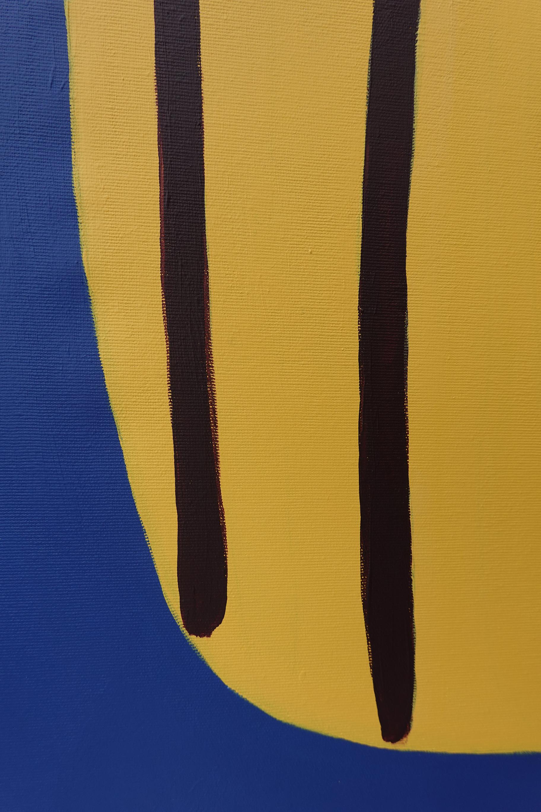 « Beaming I », peinture acrylique abstraite sur toile jaune foncé sur bleu cobalt royal en vente 2