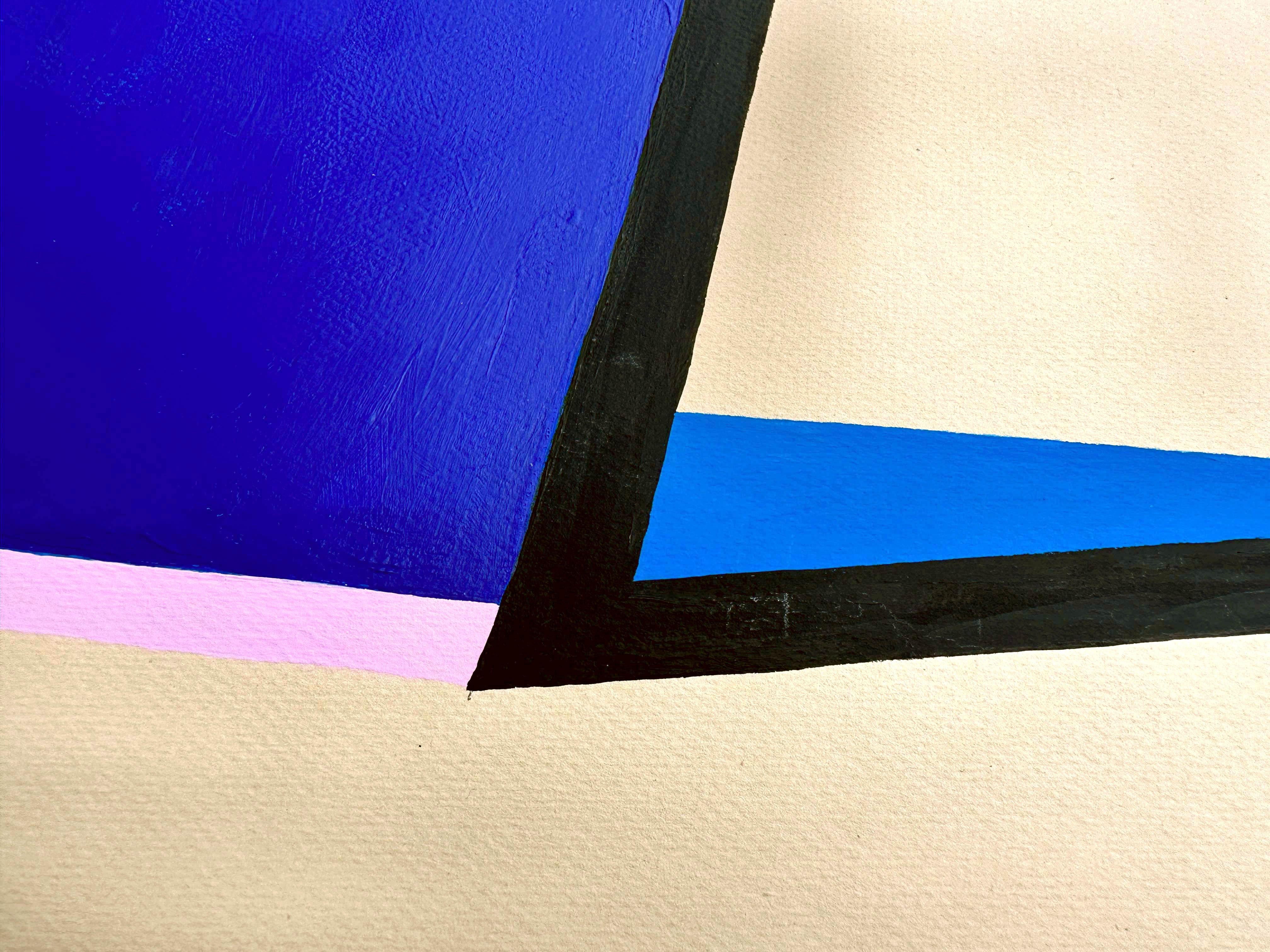 Made in 2023 by Amanda Andersen, this geometric abstract painting on paper is one in a series of nine minimal artworks with a visual simplicity inspired by brutalism.  
Brutalism; a style characterized by a stark aesthetic that emphasizes raw