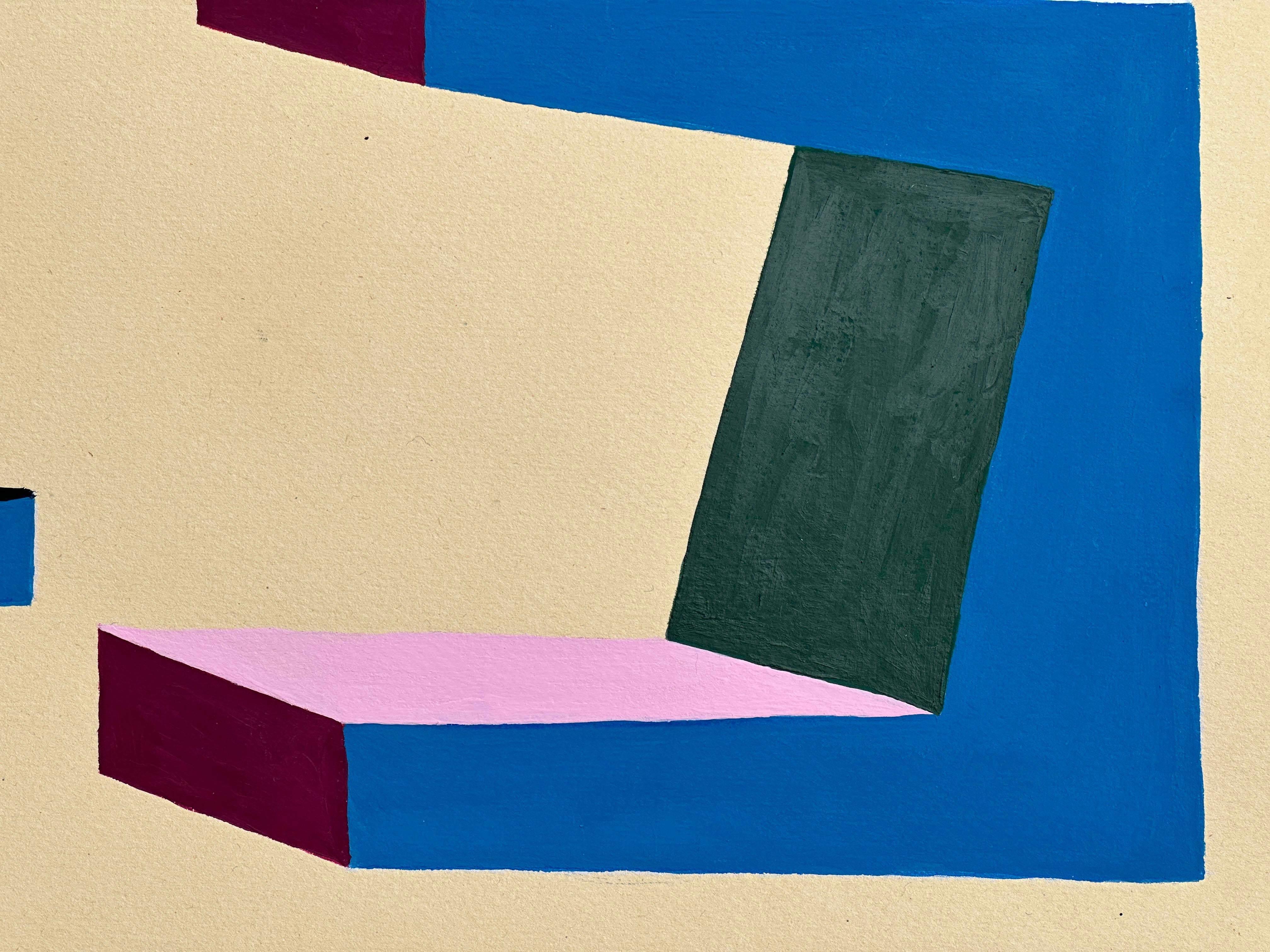 Dieses geometrische abstrakte Gemälde auf Papier wurde 2023 von Amanda Andersen geschaffen und gehört zu einer Serie von neun minimalistischen Kunstwerken, deren visuelle Einfachheit vom Brutalismus inspiriert ist.  
Brutalismus; ein Stil, der sich