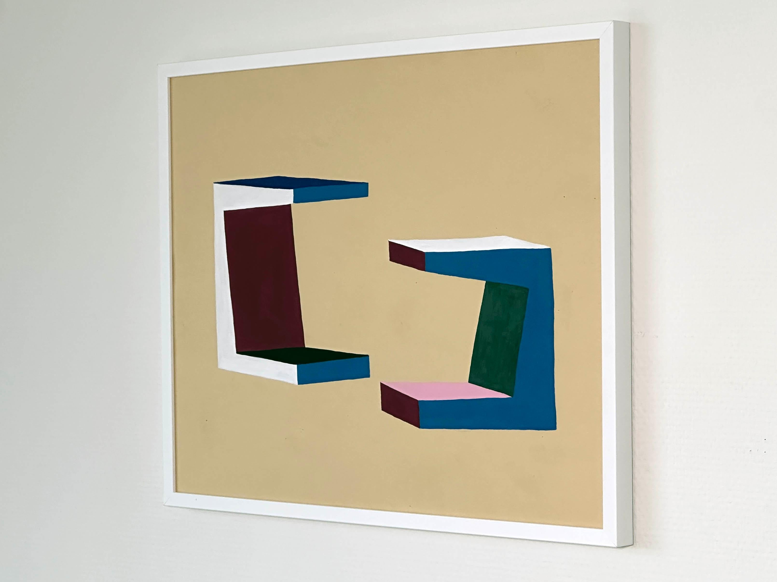 „Brutalistische Würfel“, Gemälde auf Papier, Möbeldesign, Roh Gouache, minimalistisch im Angebot 3