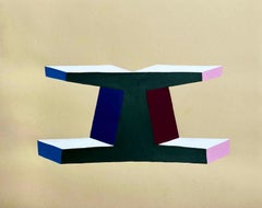 „Brutalistischer Spiegel“, Gemälde auf Papier, Möbeldesign, Roh Gouache, minimalistisch