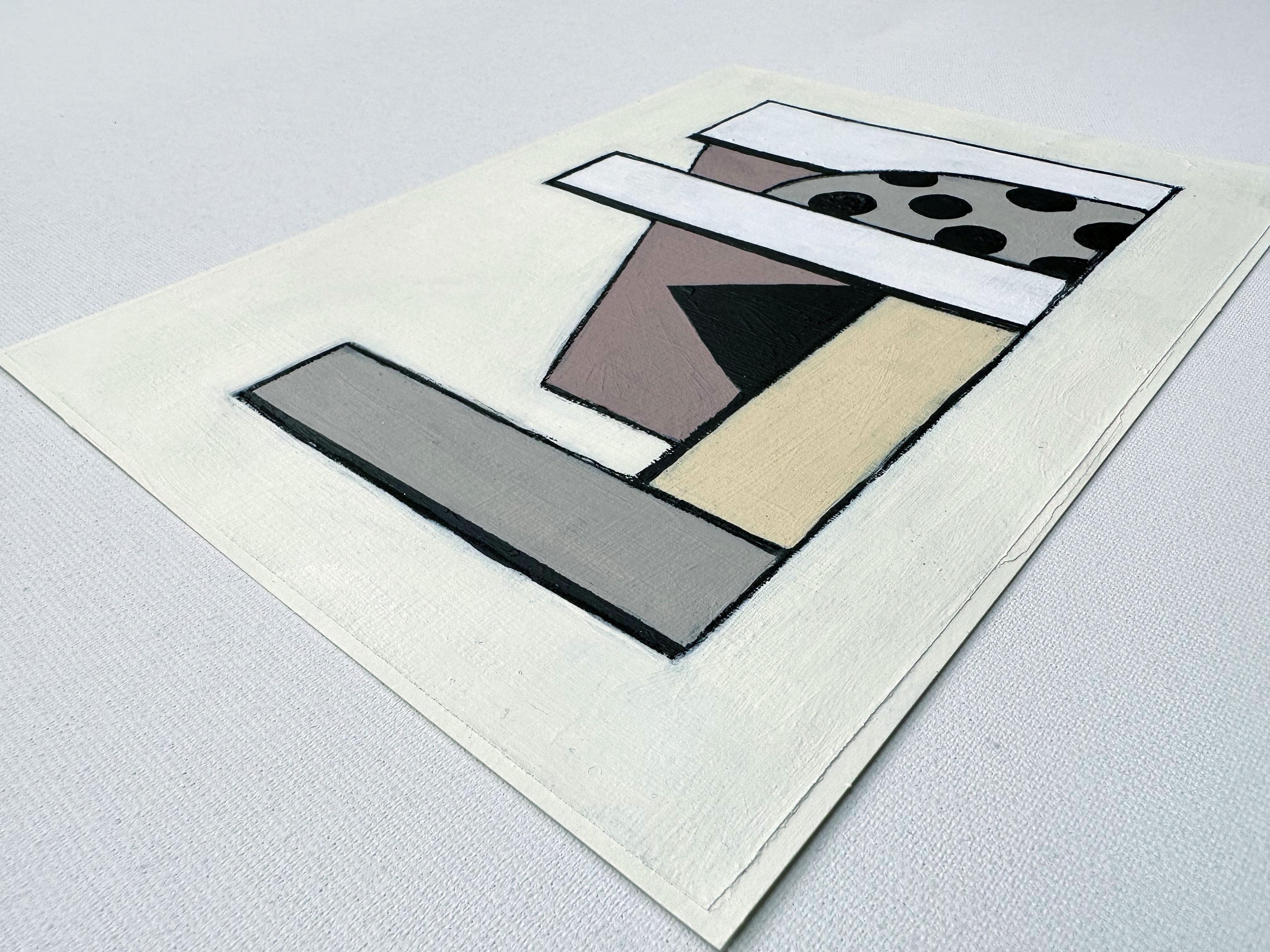 Peinture géométrique abstraite sur papier « Civil Study II », neutre et surréaliste en vente 3