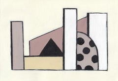 "Civic Study II" Acrylic Charcoal Painting on Paper, neutral mauve cream beige