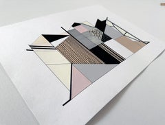 "Edifice I" contemporary drawing, abstract geometric, natural architecture
