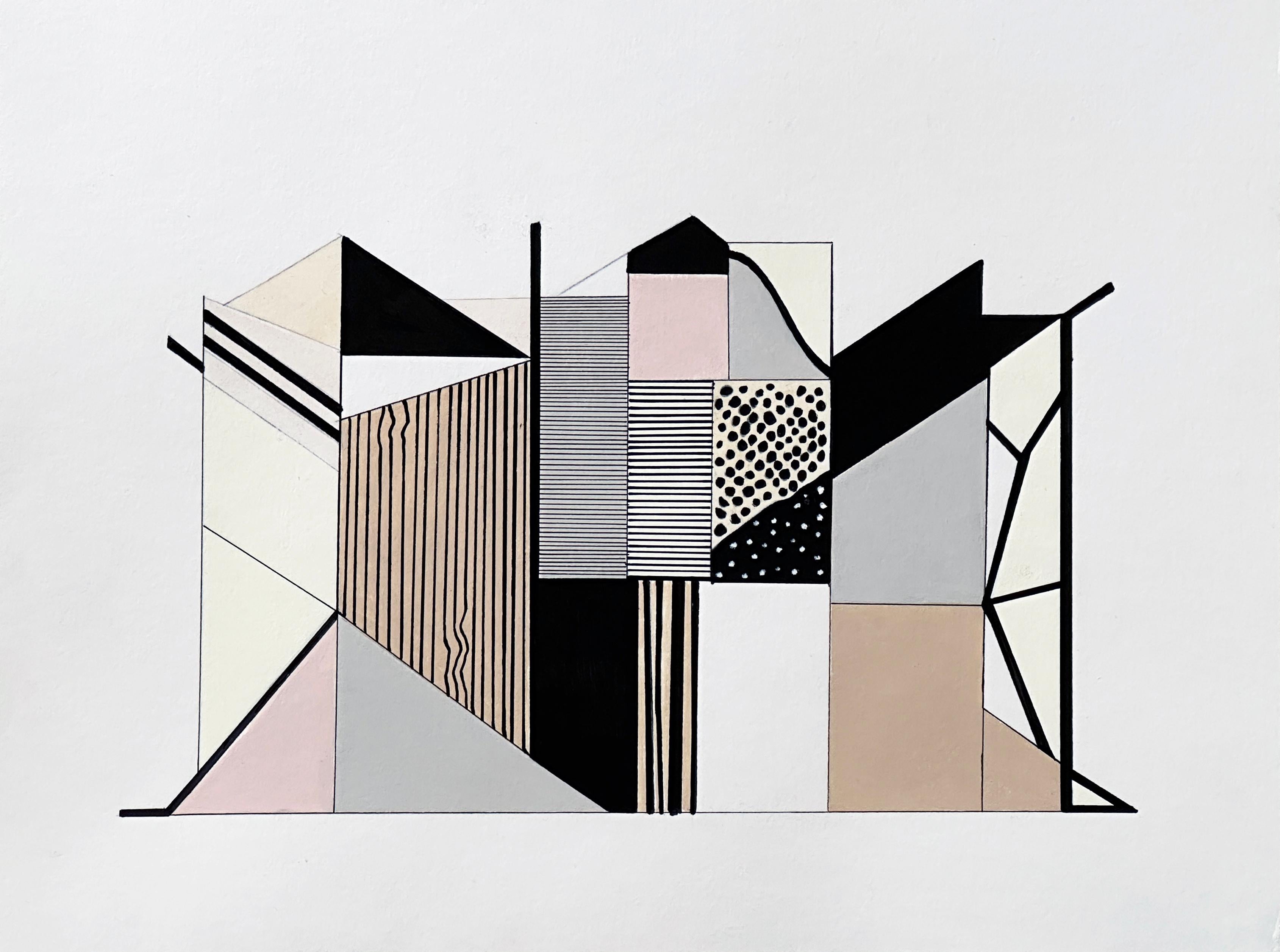 "Edifice I" Zeitgenössische Zeichnung, abstrakte Geometrie, natürliche Architektur
