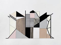 "Edifice I" dessin contemporain, abstrait géométrique, architecture naturelle.