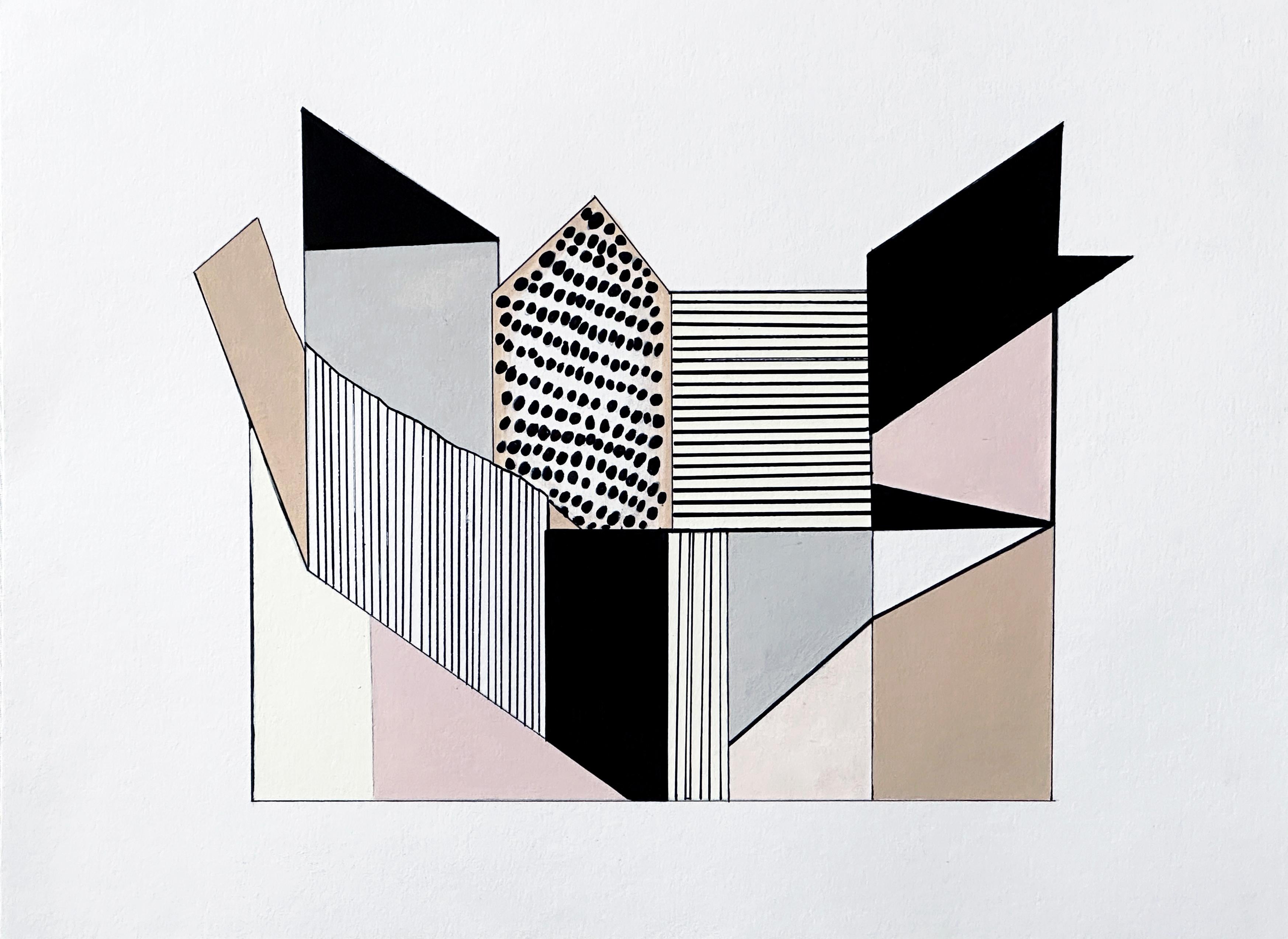 Amanda Andersen Abstract Painting – "Edifice II" Zeitgenössische Zeichnung, abstrakte Geometrie, natürliche Architektur