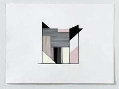 "Edifice III" contemporary drawing, abstract geometric, natural architecture
