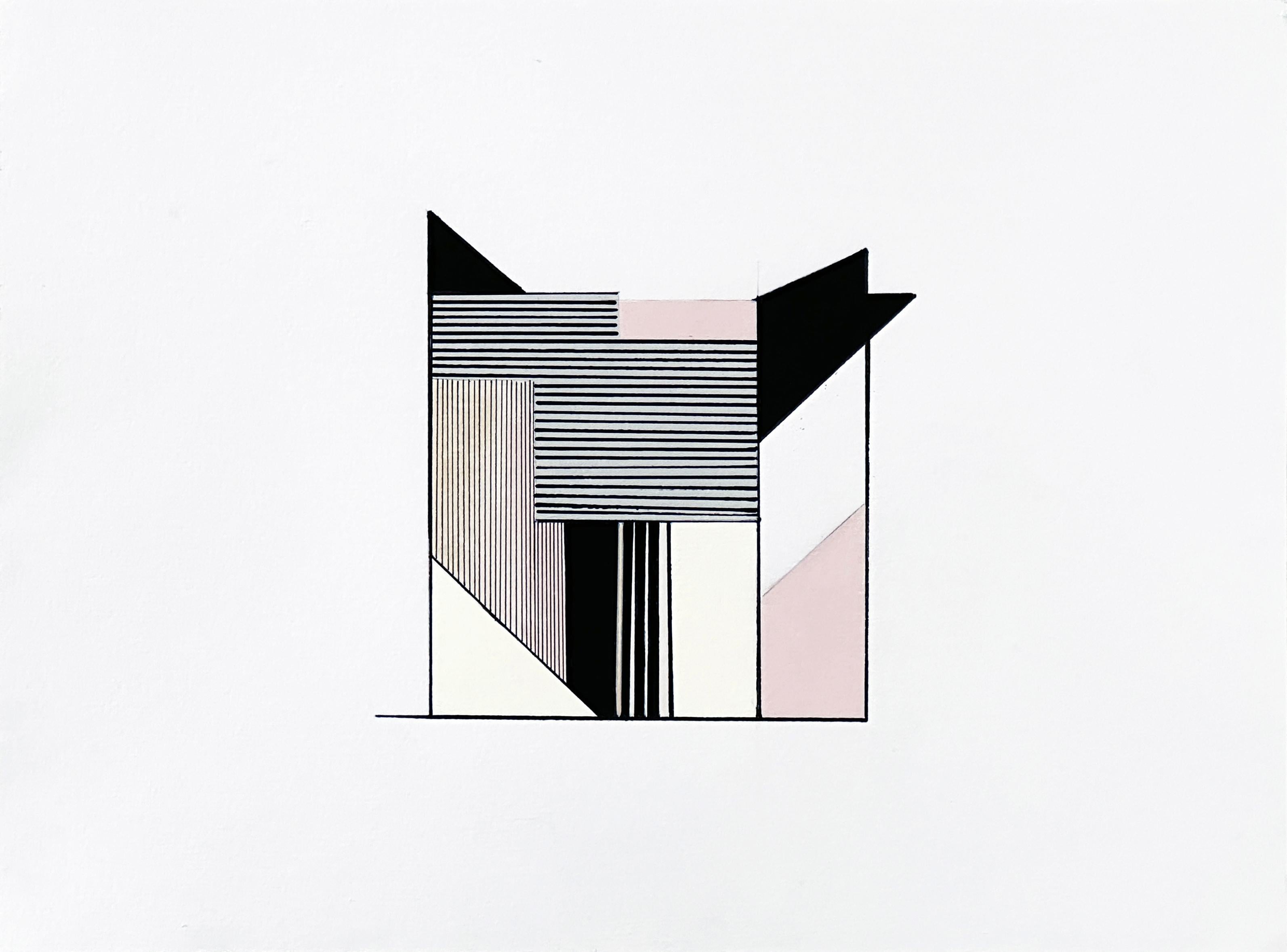 "Edifice III" Zeitgenössische Zeichnung, abstrakte Geometrie, natürliche Architektur