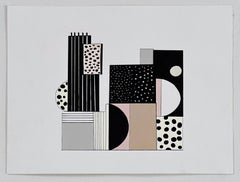 "Edifice IV" contemporary drawing, abstract geometric, natural architecture