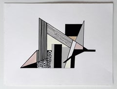 "Edifice V" contemporary drawing, abstract geometric, natural architecture