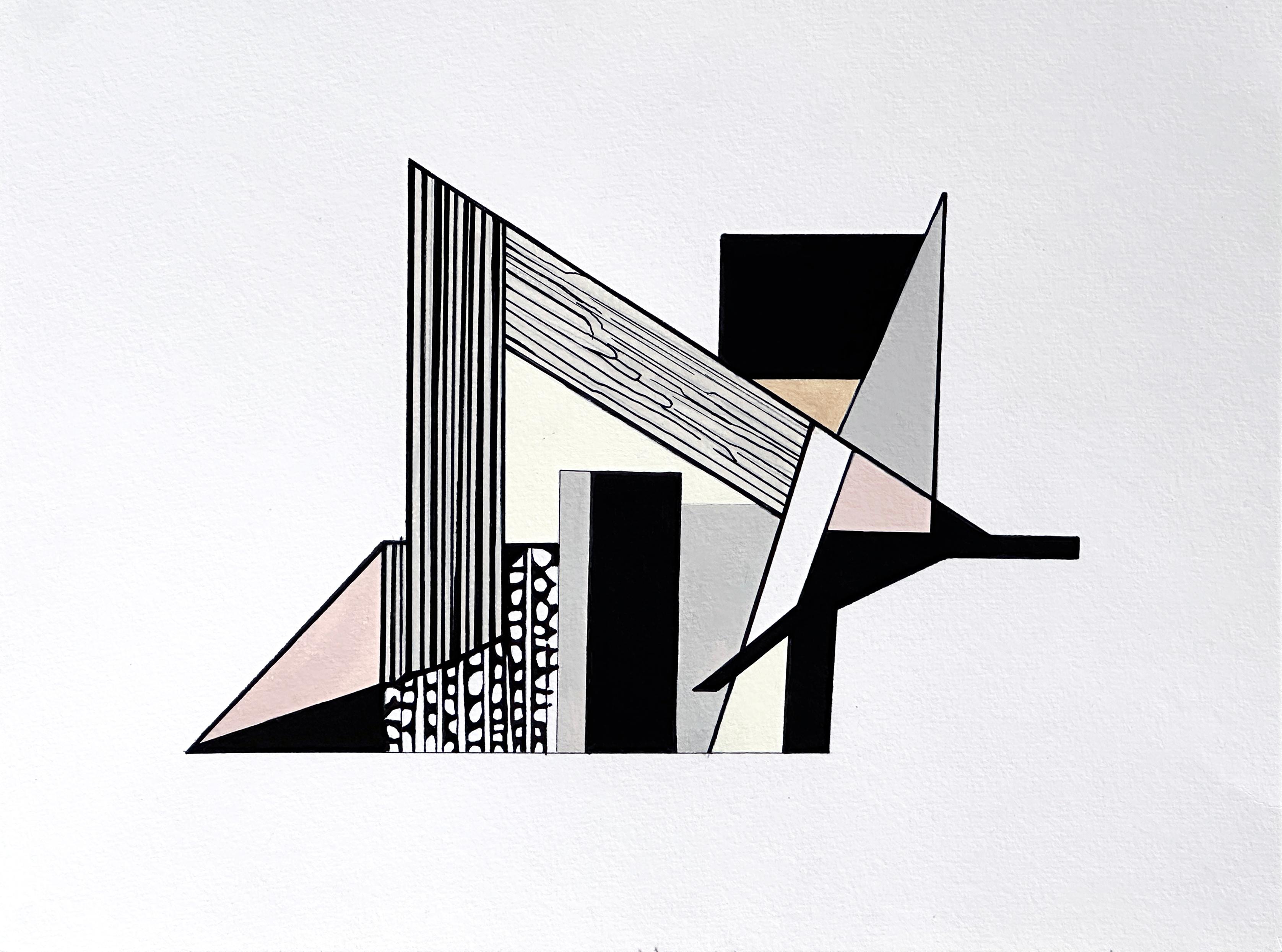 Amanda Andersen Abstract Painting - "Edifice V" contemporary drawing, abstract geometric, natural architecture