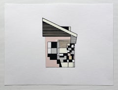 "Edifice VI" contemporary drawing, abstract geometric, natural architecture