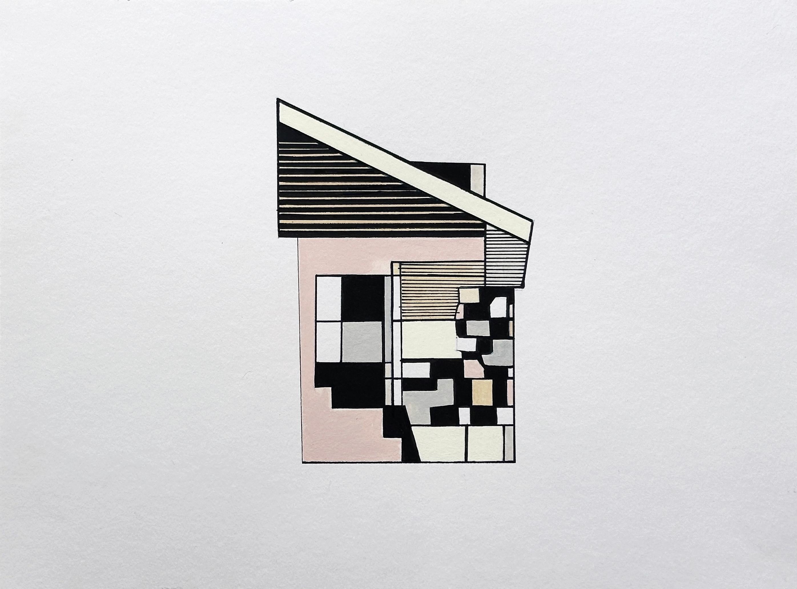 "Edifice VI" dessin contemporain, abstrait géométrique, architecture naturelle.