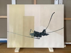 "Following I" acrylic paint on canvas, black abstract lines draped still life