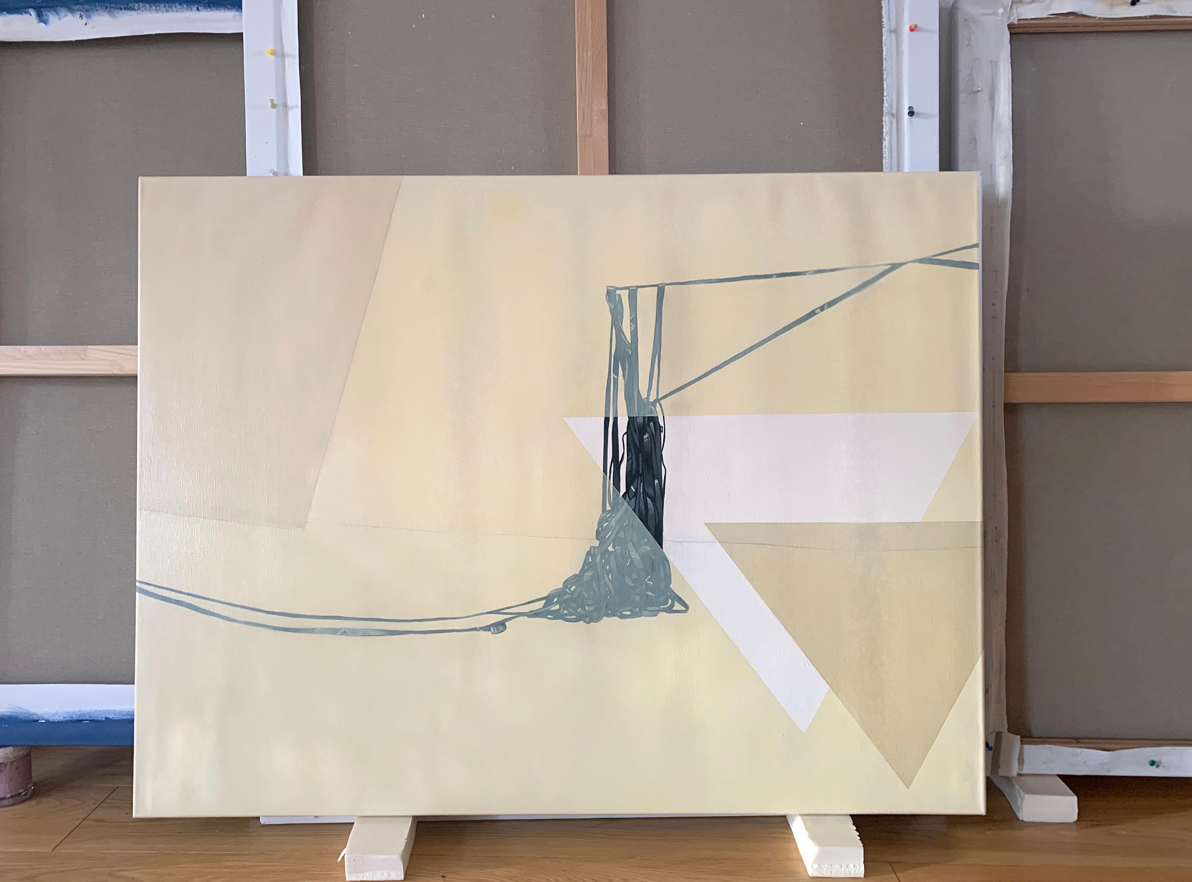 « Following II », peinture acrylique abstraite sur toile, lignes noires neutres, beige pâle - Painting de Amanda Andersen