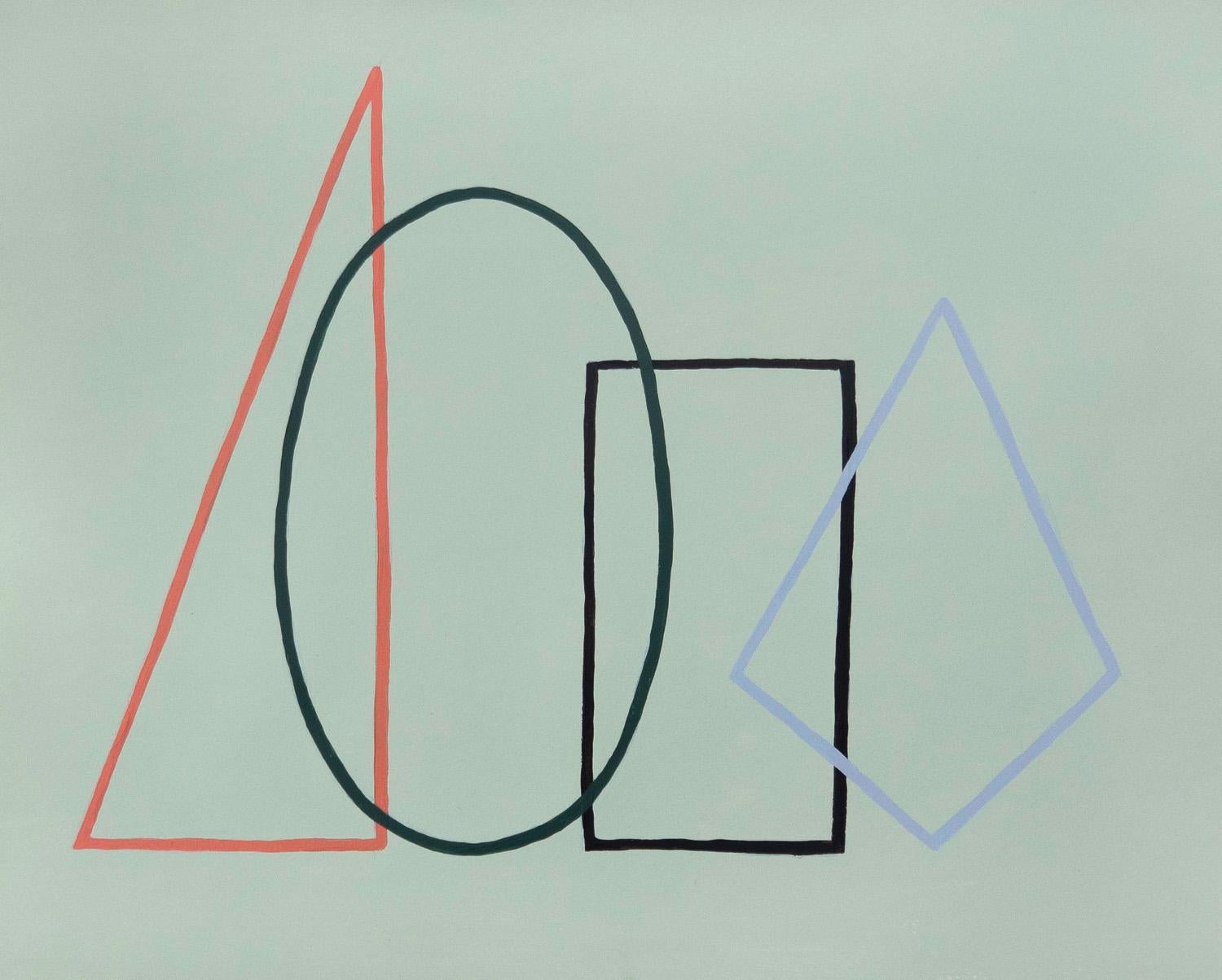 Acryl-Gemälde Papier Geometrische Umrisse Abstrakt Salbei Grün Mint Pastell Licht